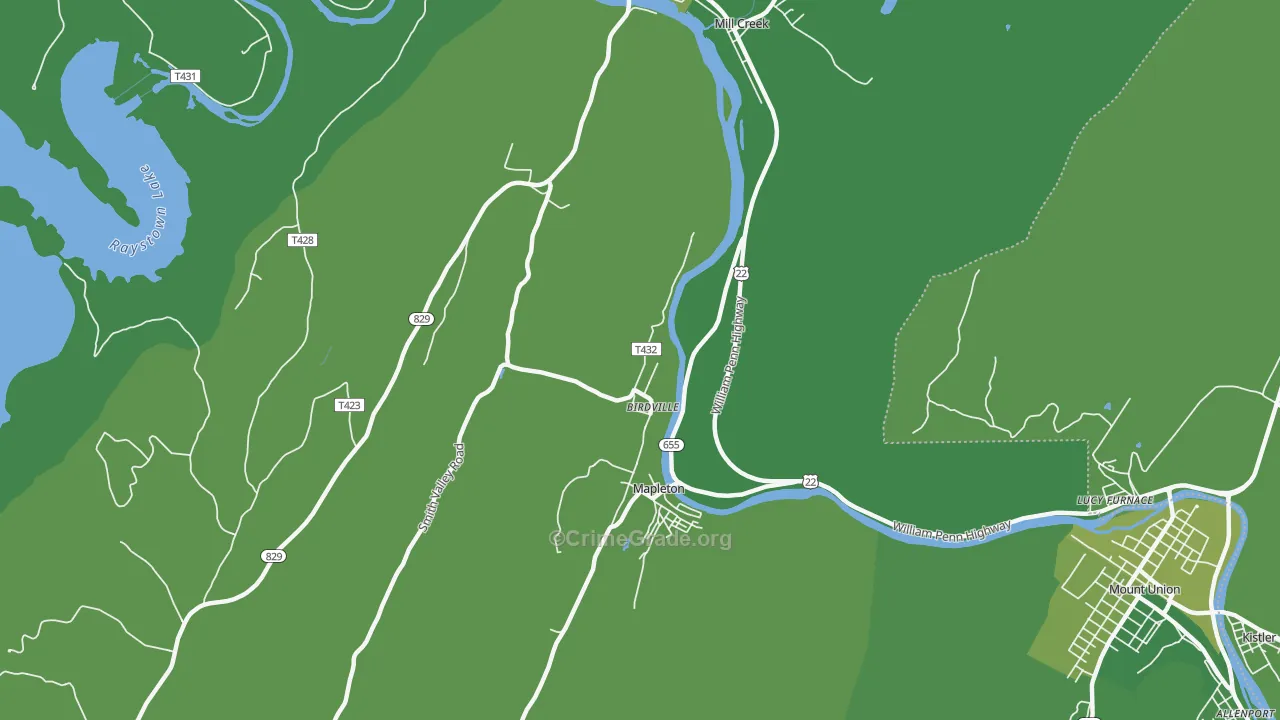 Birdville, PA Map of Vehicle Theft Rates