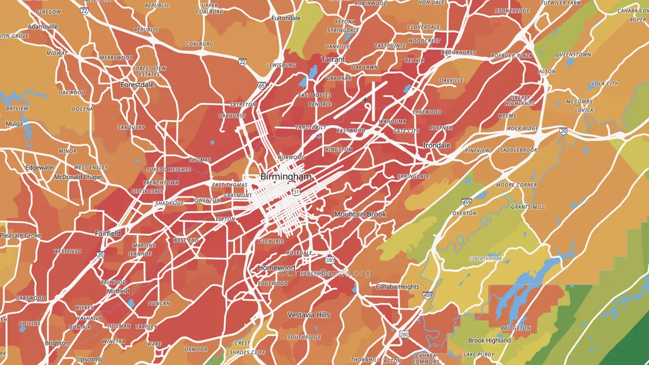Birmingham, AL Map of Vehicle Theft Rates