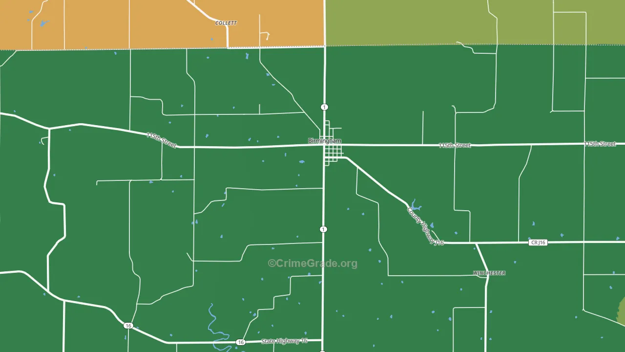 Birmingham, IA Map of Vehicle Theft Rates