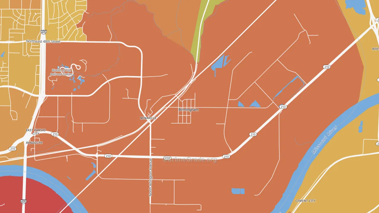 Birmingham, MO Map of Vehicle Theft Rates