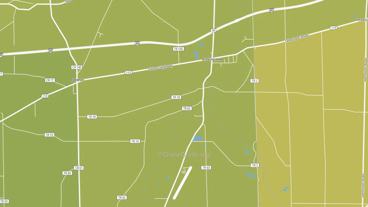 Birmingham, OH Map of Vehicle Theft Rates