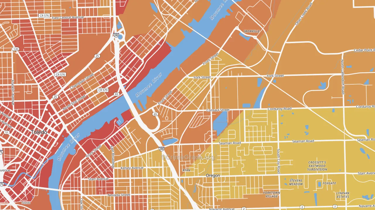 Birmingham, Toledo, OH Map of Vehicle Theft Rates