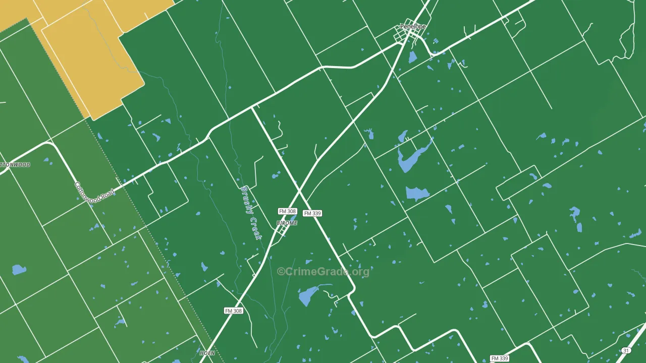 Birome, TX Map of Vehicle Theft Rates