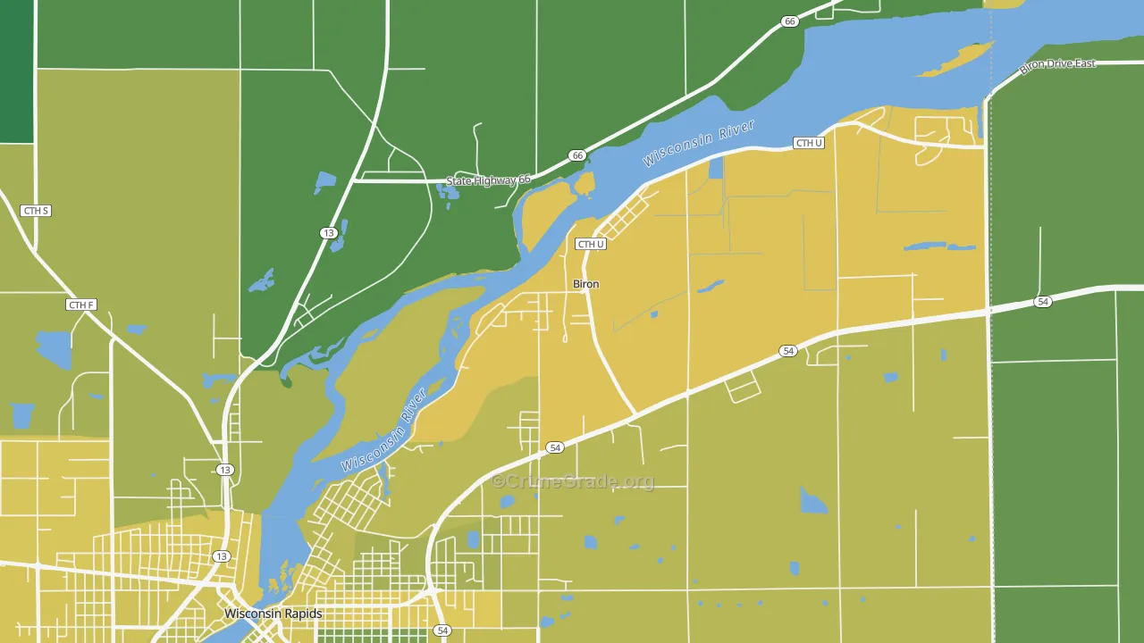 Biron, WI Map of Vehicle Theft Rates