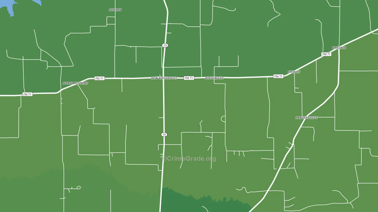 Birthright, TX Map of Vehicle Theft Rates
