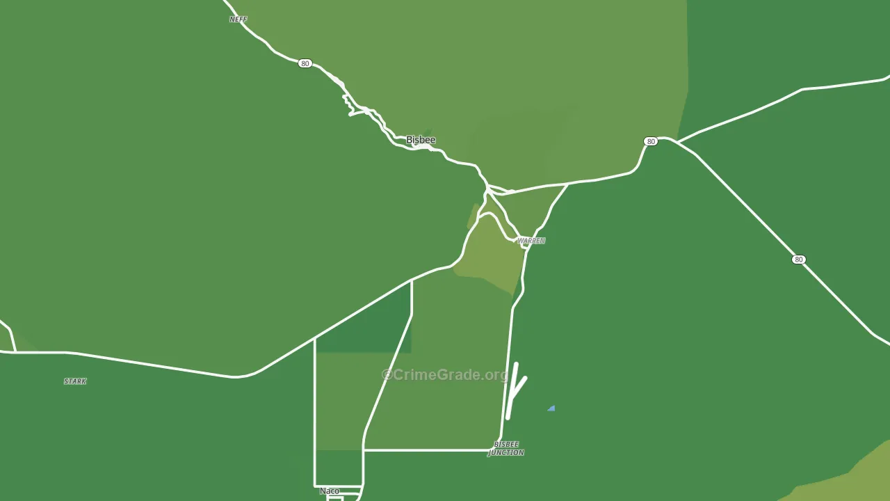 Bisbee, AZ Map of Vehicle Theft Rates