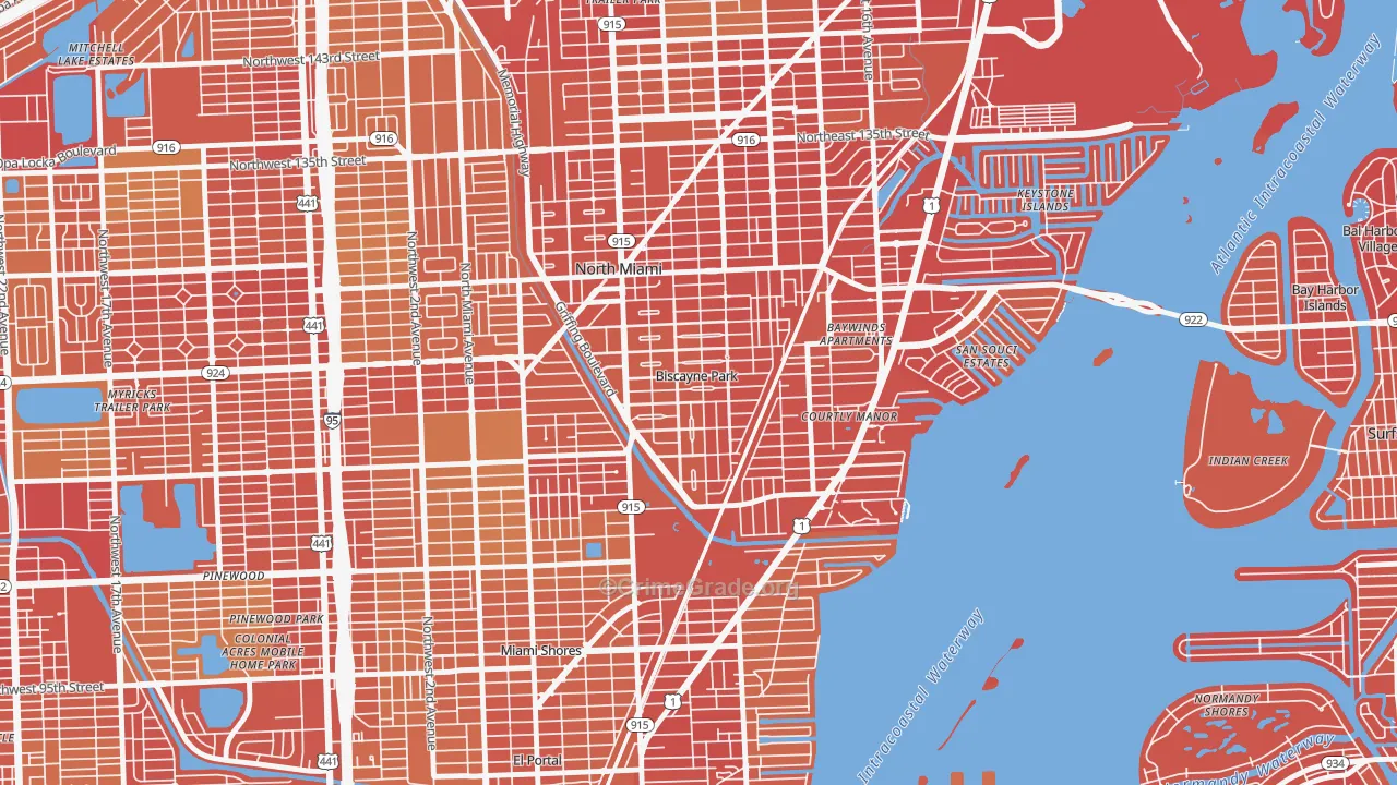 Biscayne Park, FL Map of Vehicle Theft Rates