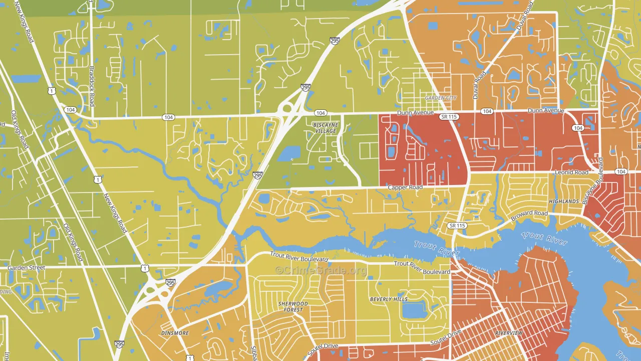 Biscayne Terrace, Jacksonville, FL Map of Vehicle Theft Rates