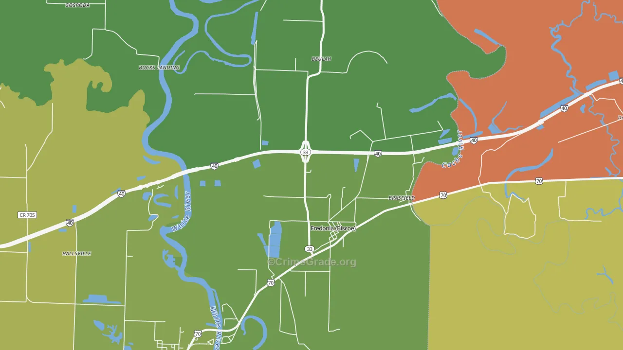 Biscoe, AR Map of Vehicle Theft Rates
