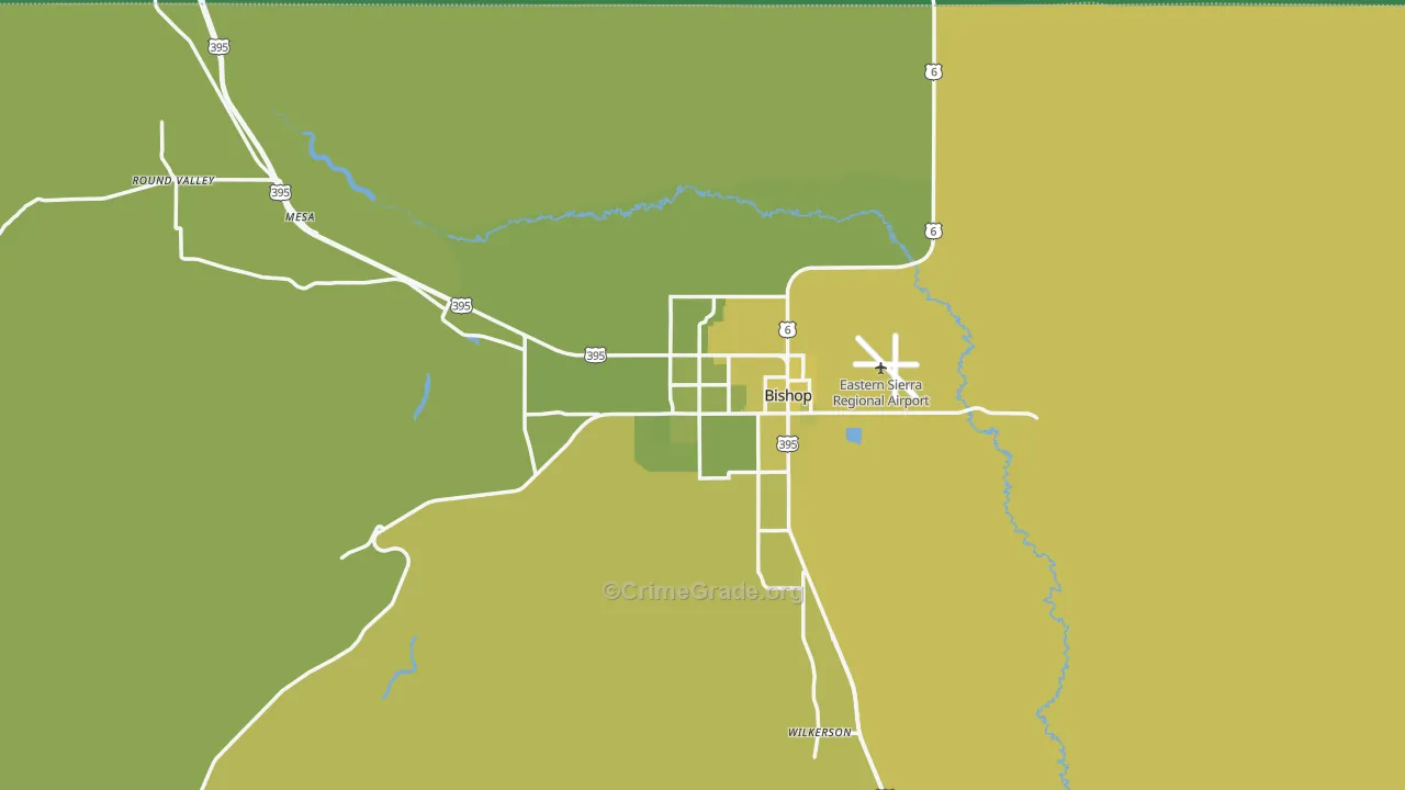 Bishop, CA Map of Vehicle Theft Rates