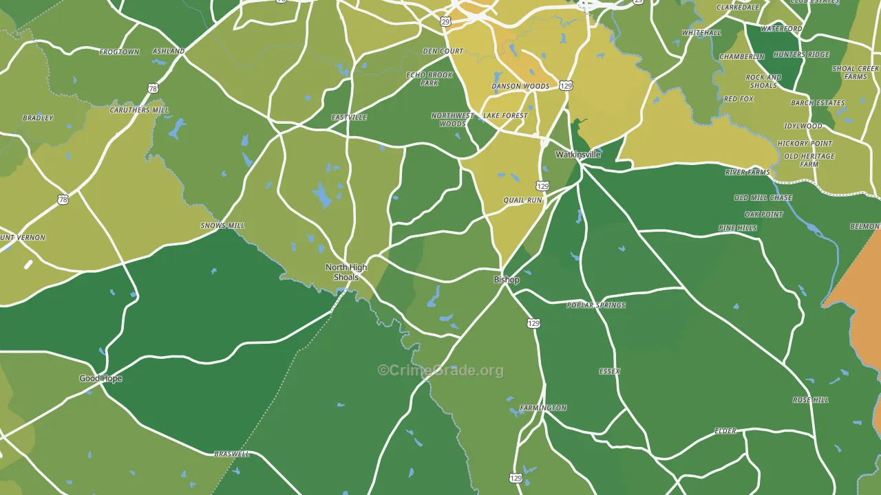 Bishop, GA Map of Vehicle Theft Rates