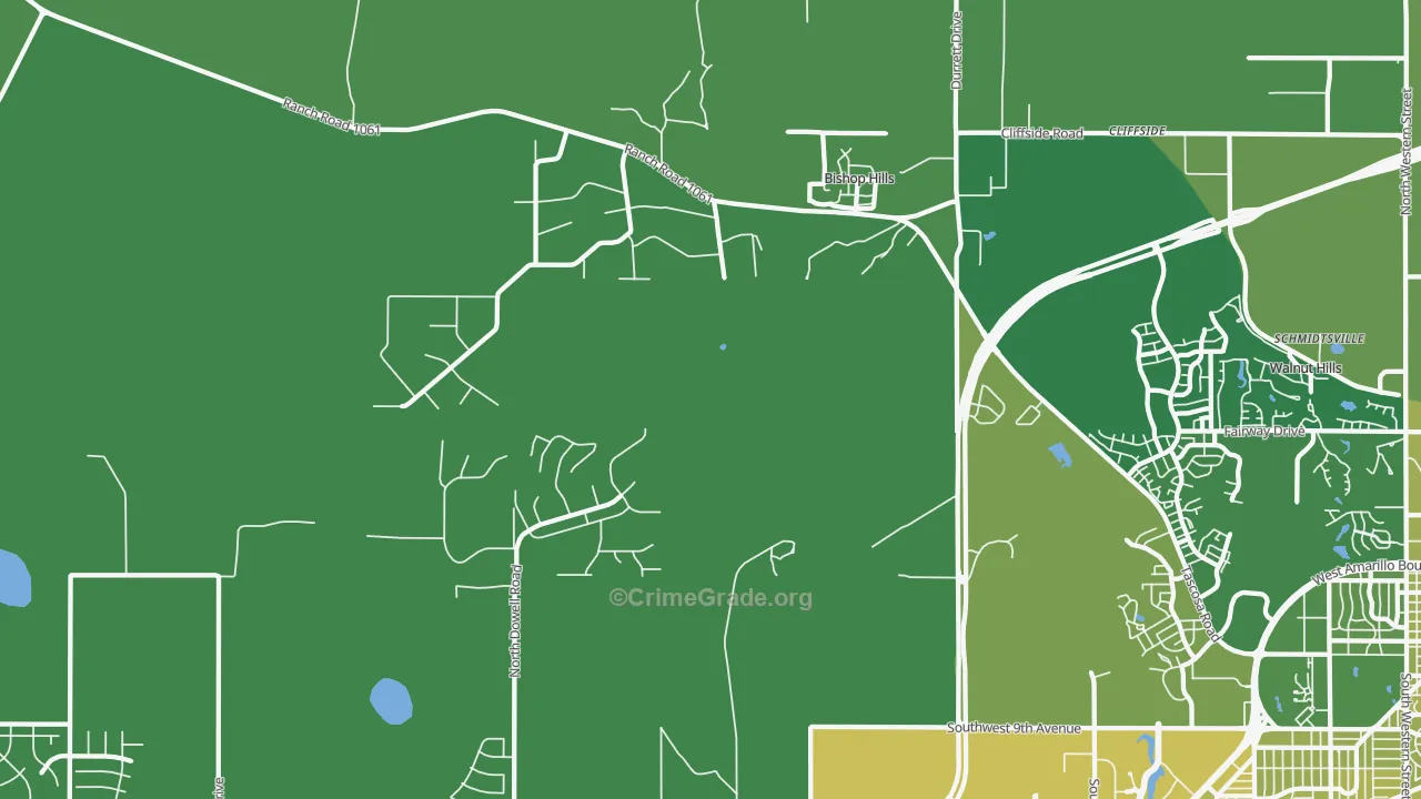 Bishop Hills, TX Map of Vehicle Theft Rates