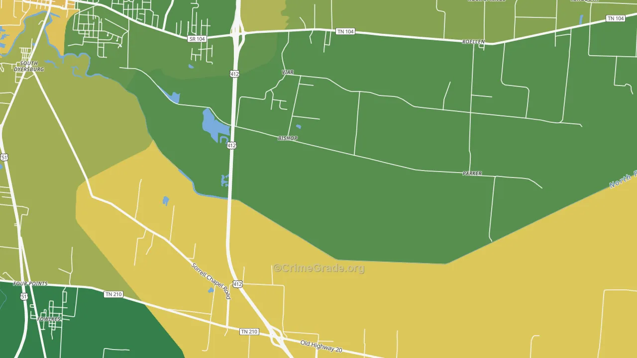 Bishop, TN Map of Vehicle Theft Rates