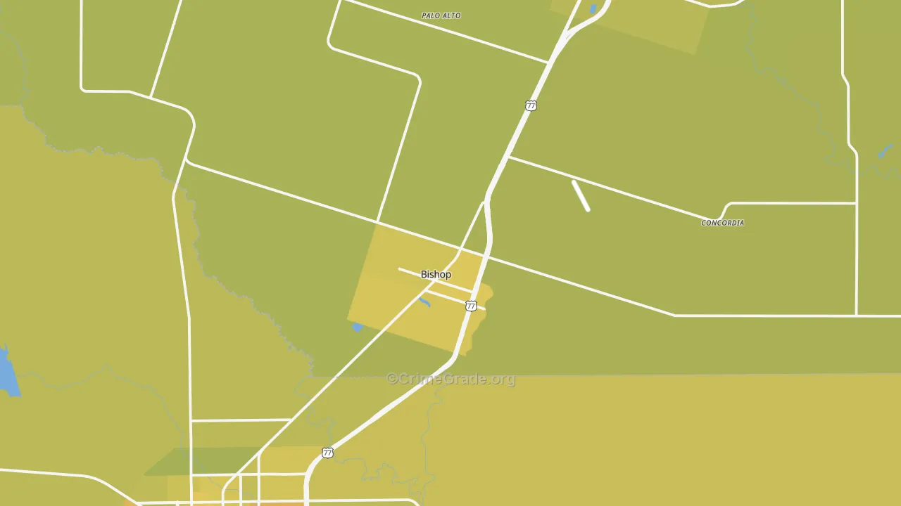 Bishop, TX Map of Vehicle Theft Rates