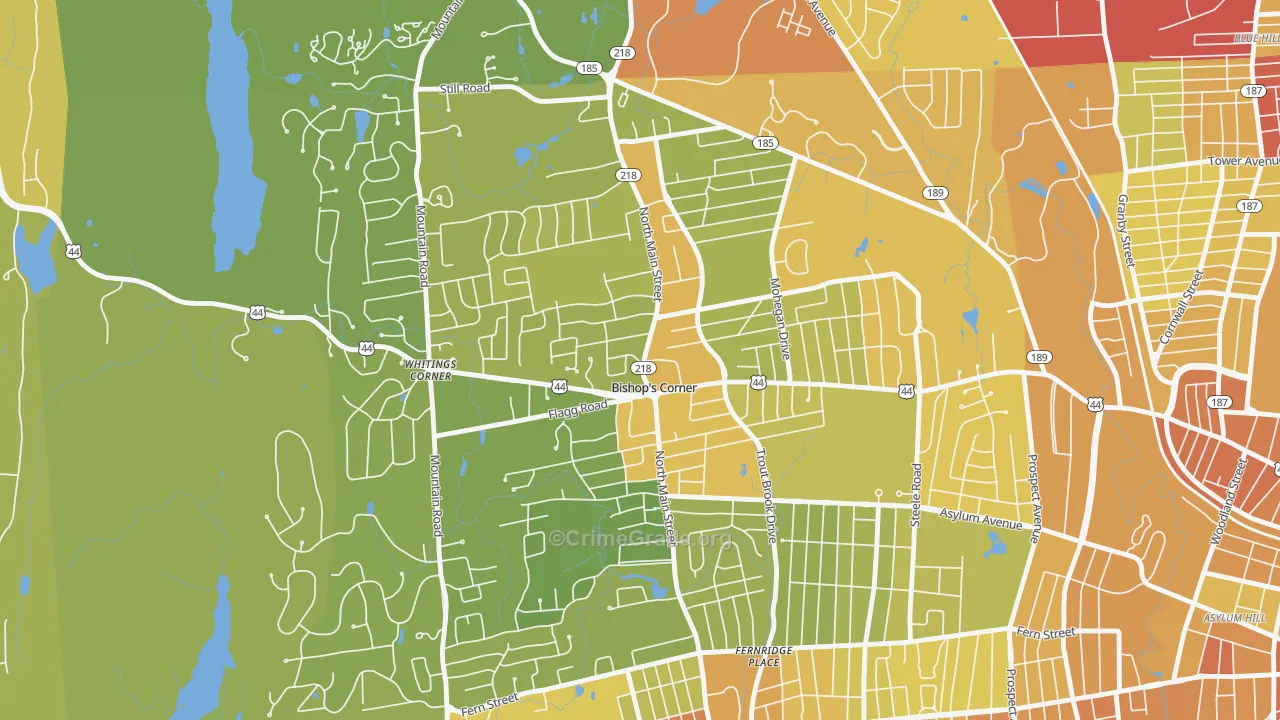Bishops Corner, West Hartford, CT Map of Vehicle Theft Rates