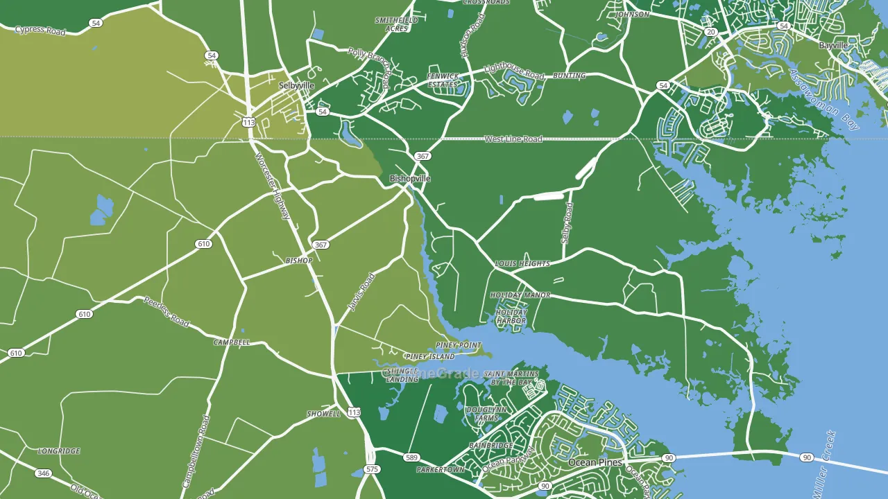 Bishopville, MD Map of Vehicle Theft Rates