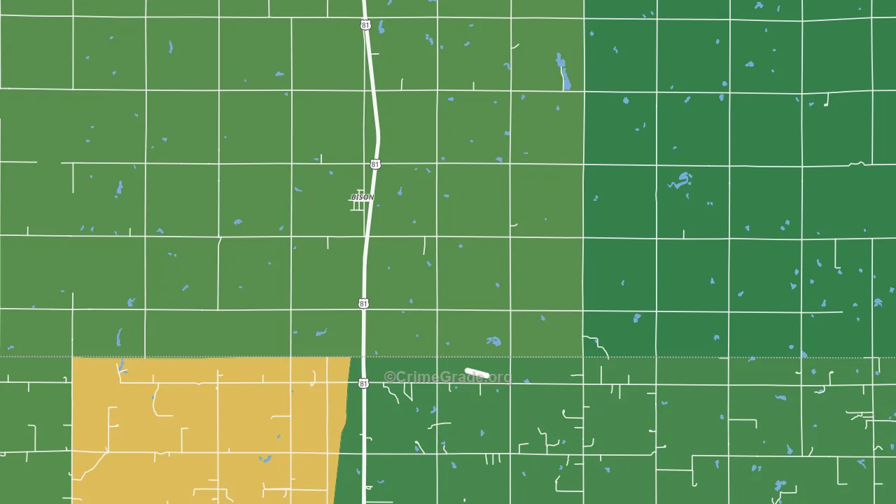 Bison, OK Map of Vehicle Theft Rates
