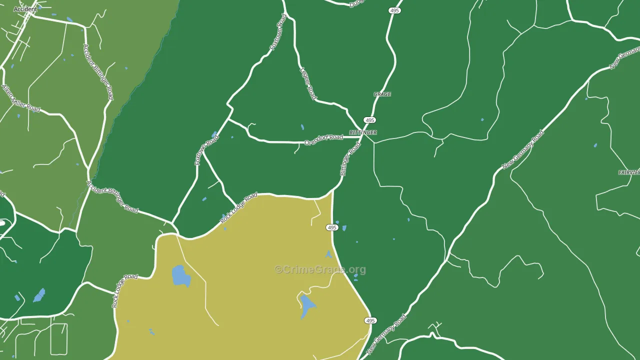 Bittinger, MD Map of Vehicle Theft Rates