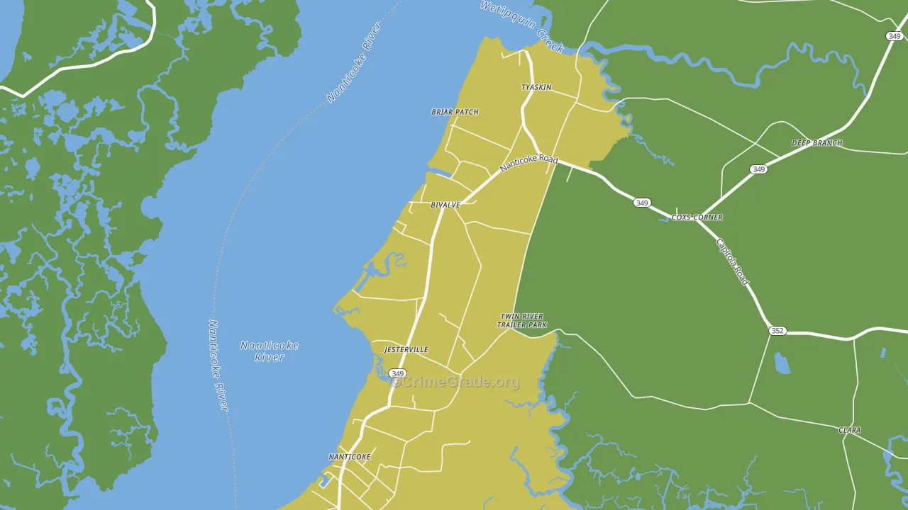 Bivalve, MD Map of Vehicle Theft Rates