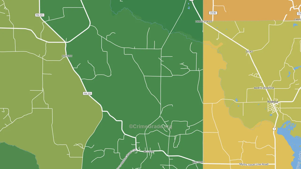 Bivins, TX Map of Vehicle Theft Rates