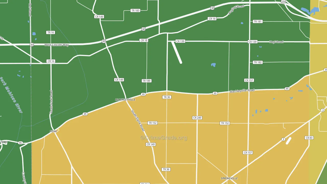Blachleyville, OH Map of Vehicle Theft Rates