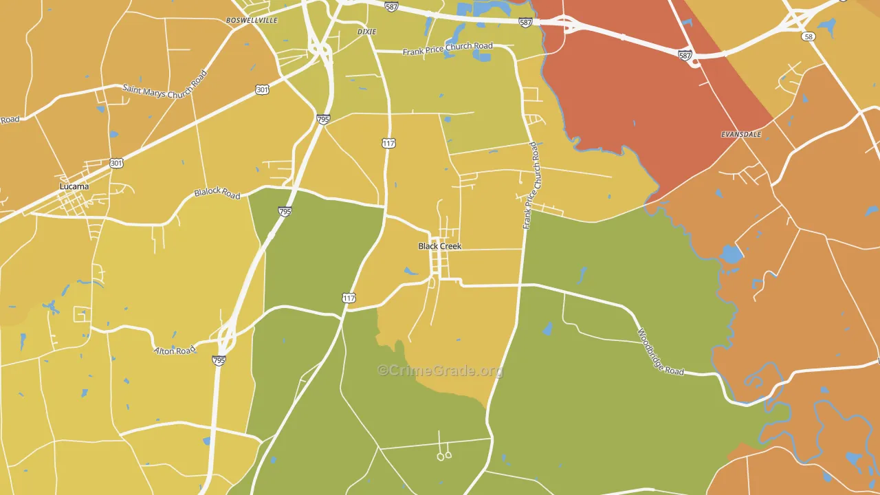 Black Creek, NC Map of Vehicle Theft Rates