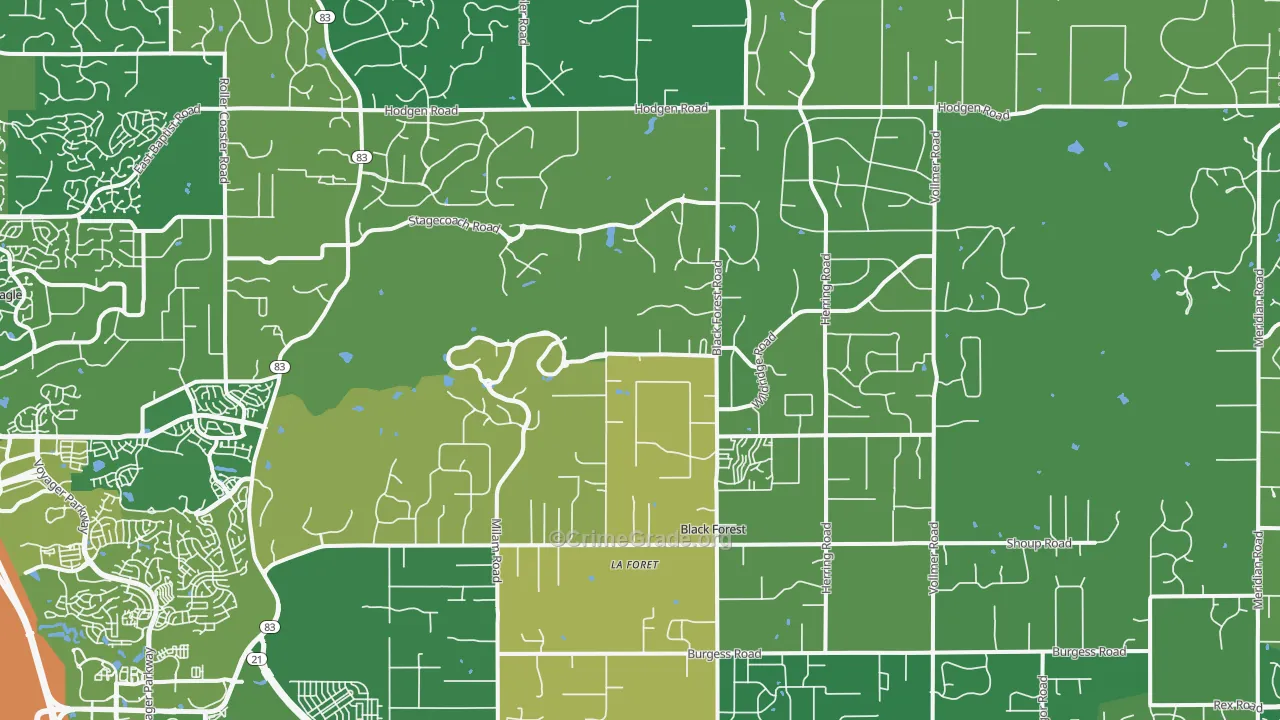 Black Forest, Colorado Springs, CO Map of Vehicle Theft Rates