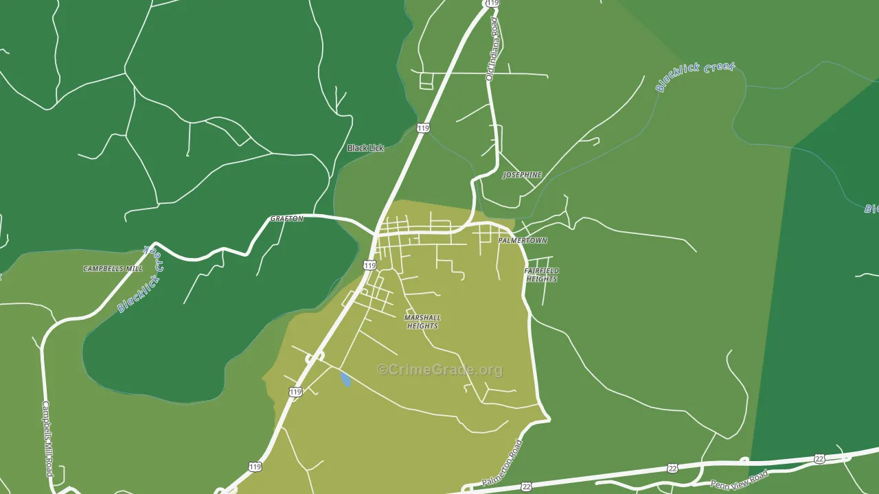 Black Lick, PA Map of Vehicle Theft Rates