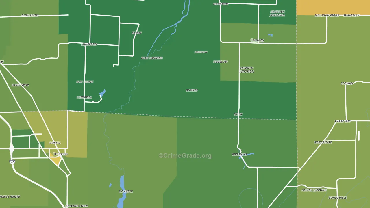 Black Oak, AR Map of Vehicle Theft Rates