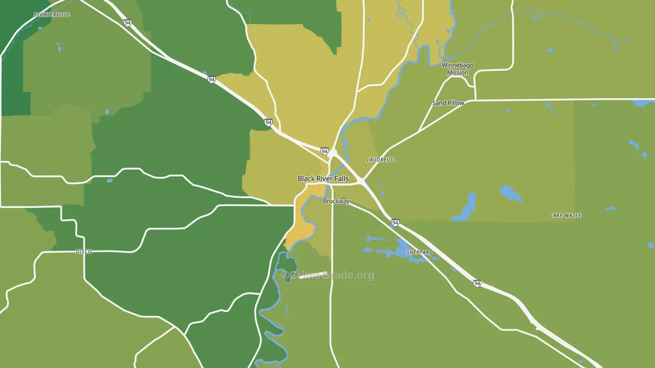 Black River Falls, WI Map of Vehicle Theft Rates