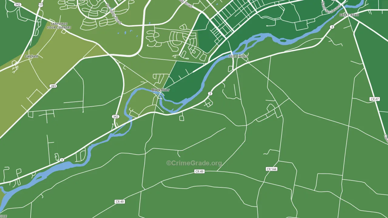 Black River, NY Map of Vehicle Theft Rates