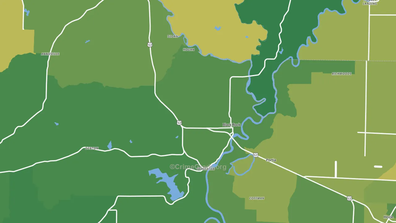 Black Rock, AR Map of Vehicle Theft Rates