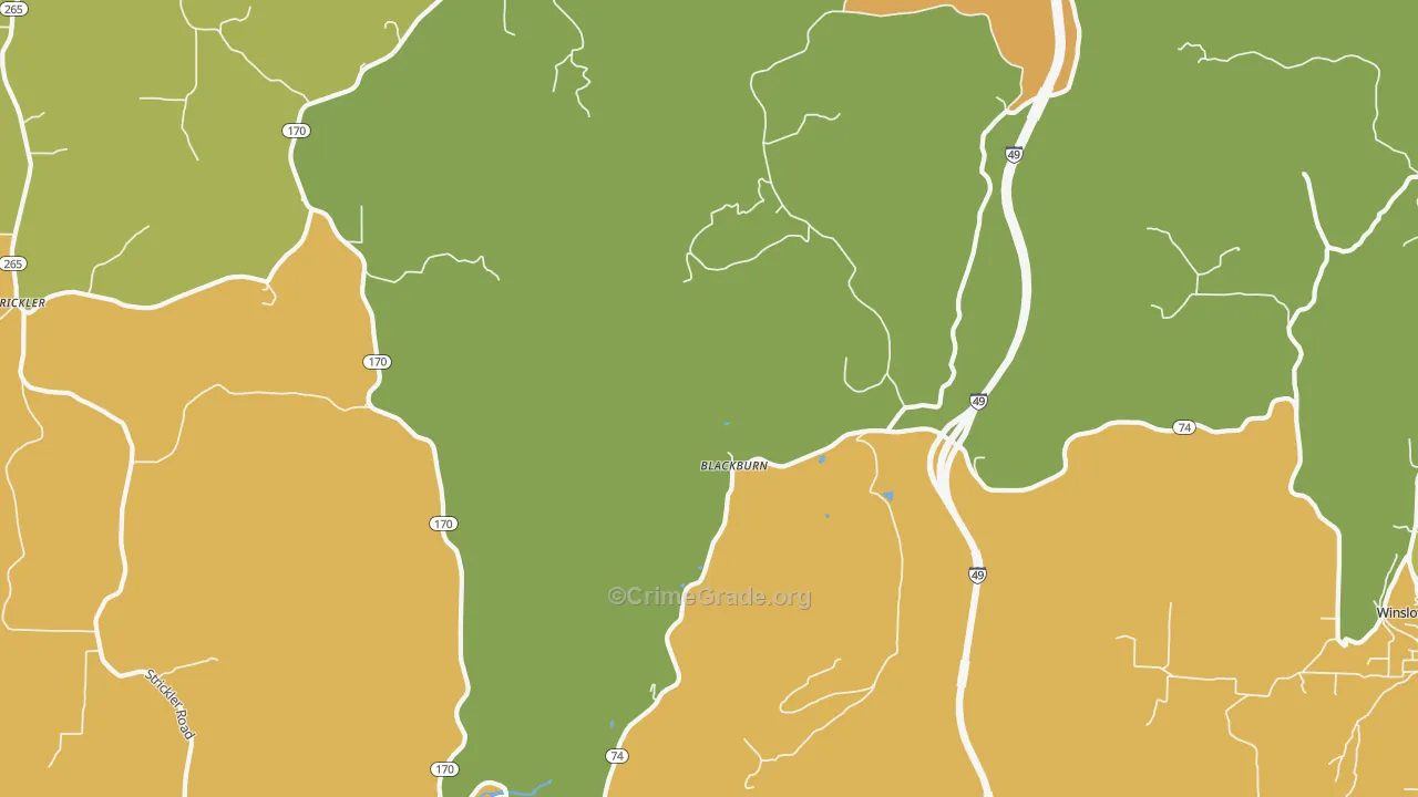 Blackburn, AR Map of Vehicle Theft Rates