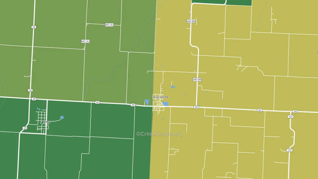 Blackburn, MO Map of Vehicle Theft Rates