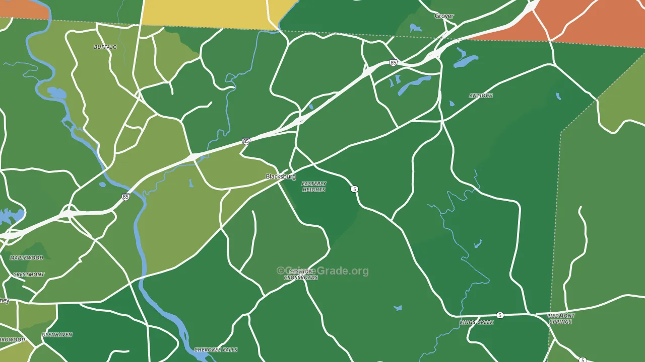 Blacksburg, SC Map of Vehicle Theft Rates