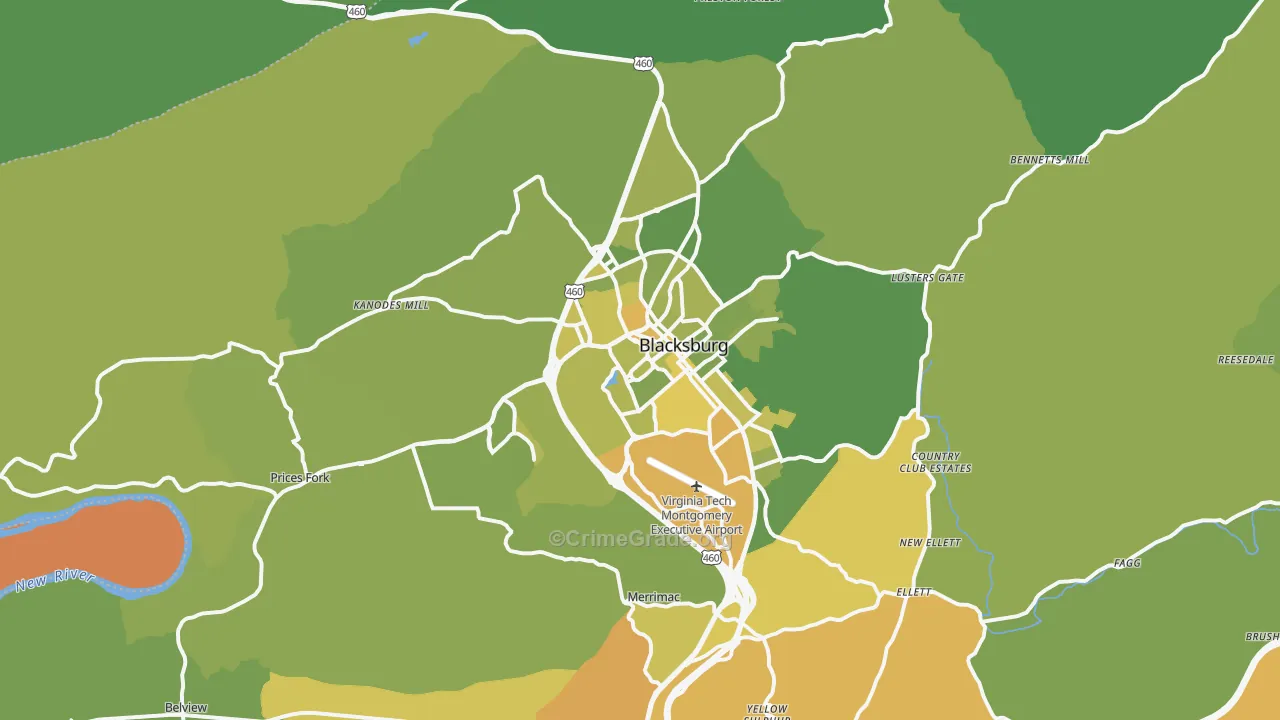 Blacksburg, VA Map of Vehicle Theft Rates