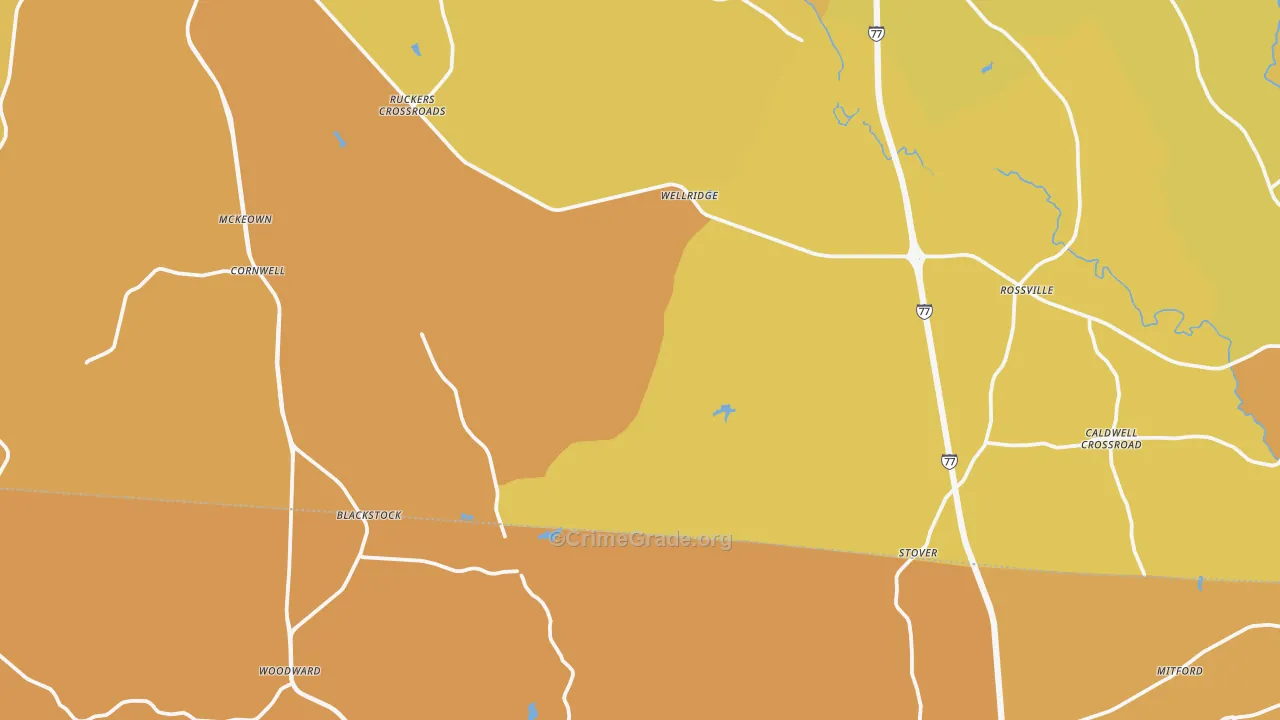 Blackstock, SC Map of Vehicle Theft Rates