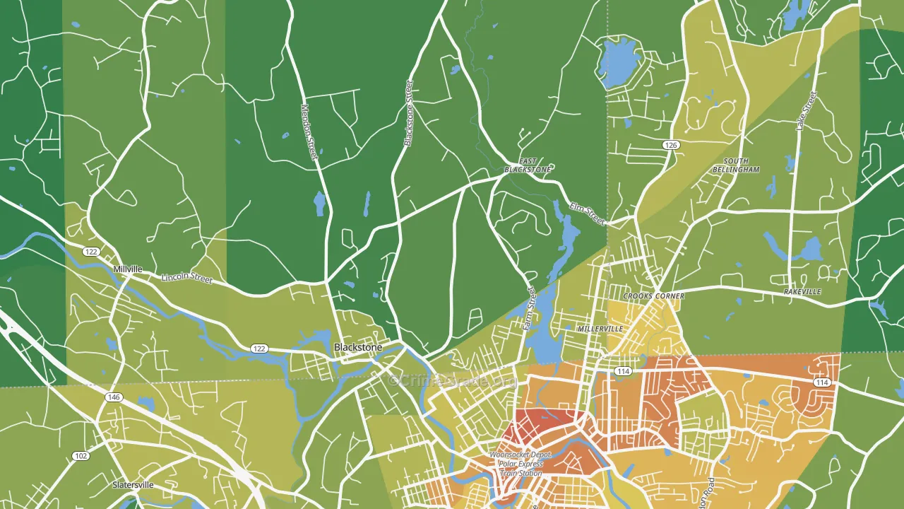 Blackstone, MA Map of Vehicle Theft Rates