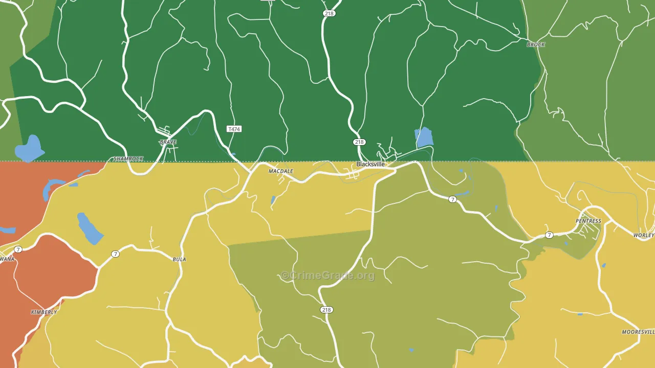 Blacksville, WV Map of Vehicle Theft Rates