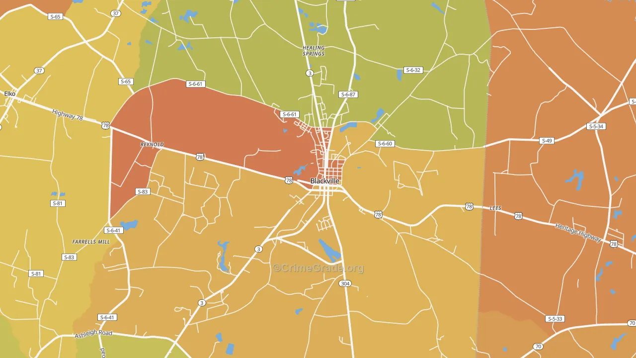 Blackville, SC Map of Vehicle Theft Rates