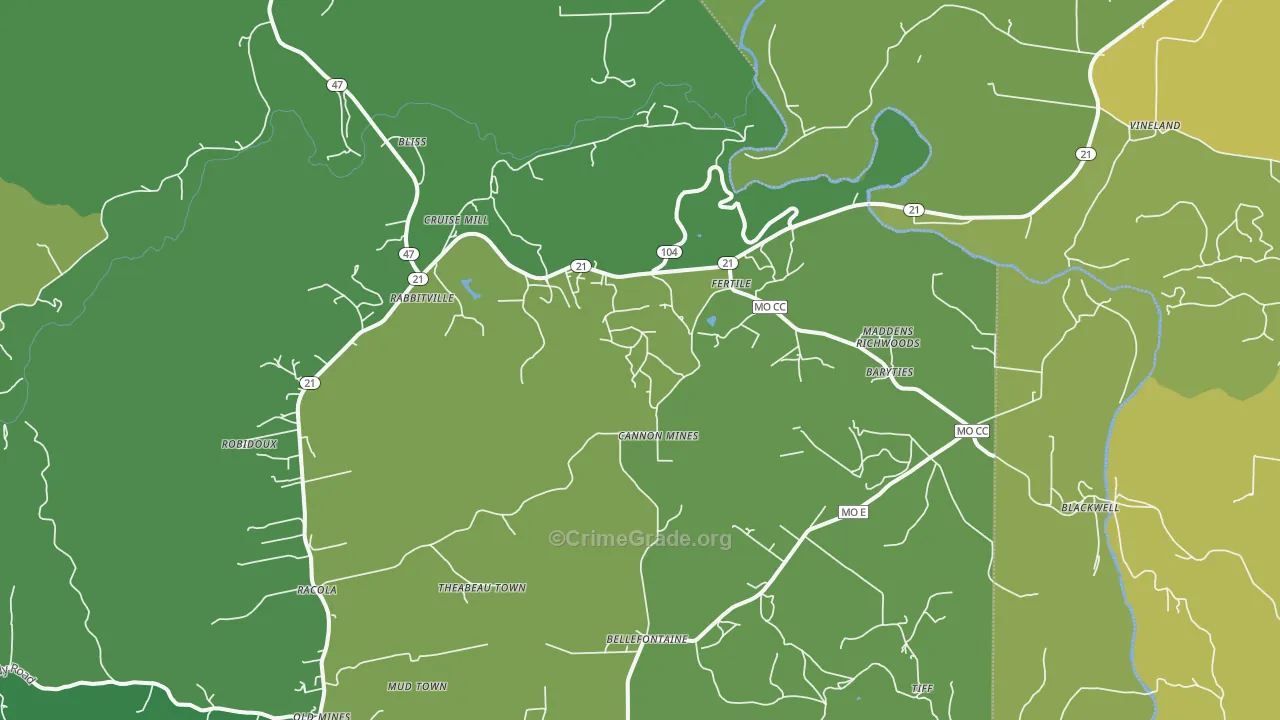Blackwell, MO Map of Vehicle Theft Rates