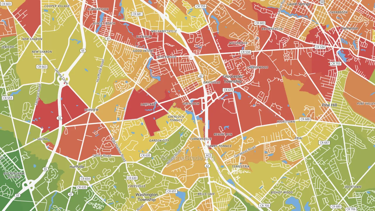 Blackwood, NJ Map of Vehicle Theft Rates