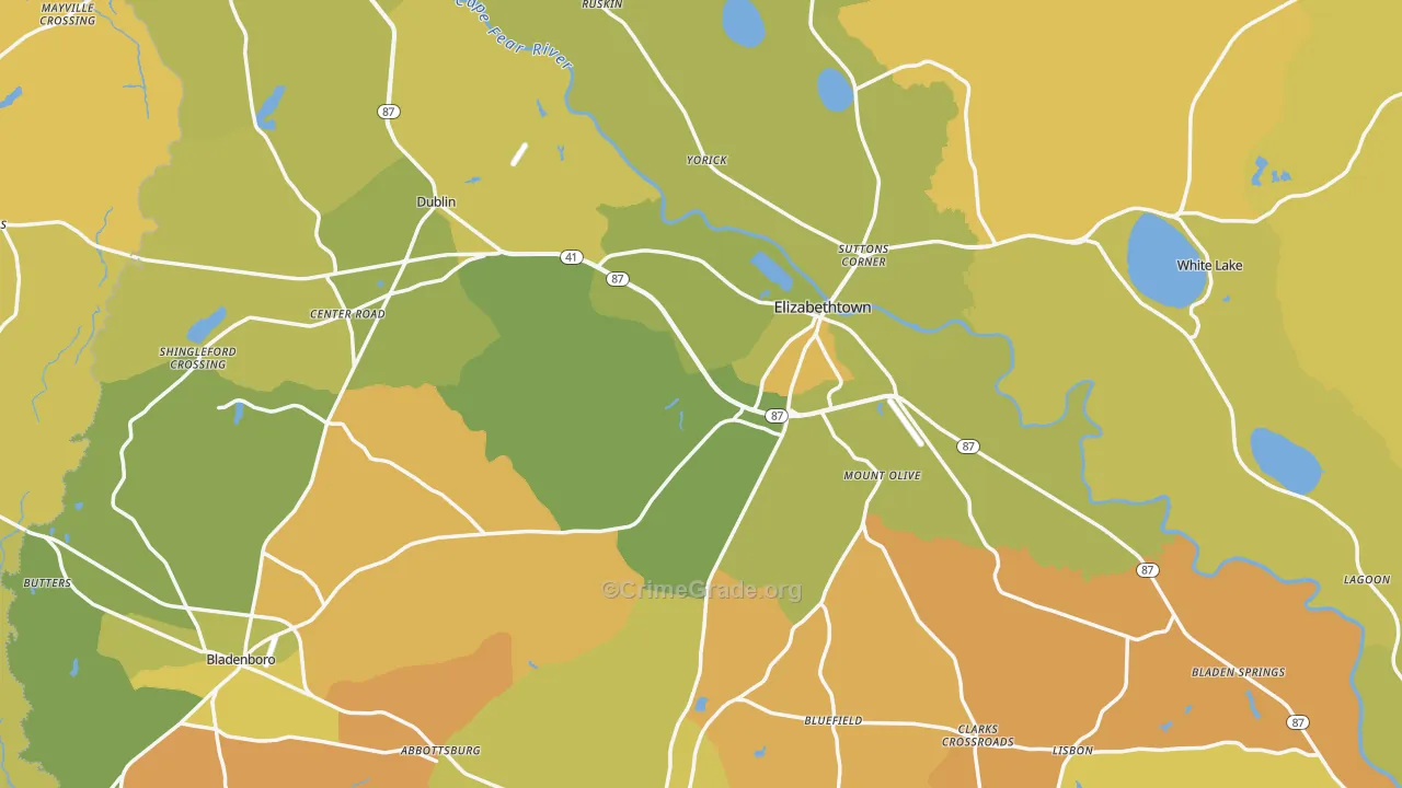 Bladen County, NC Map of Vehicle Theft Rates