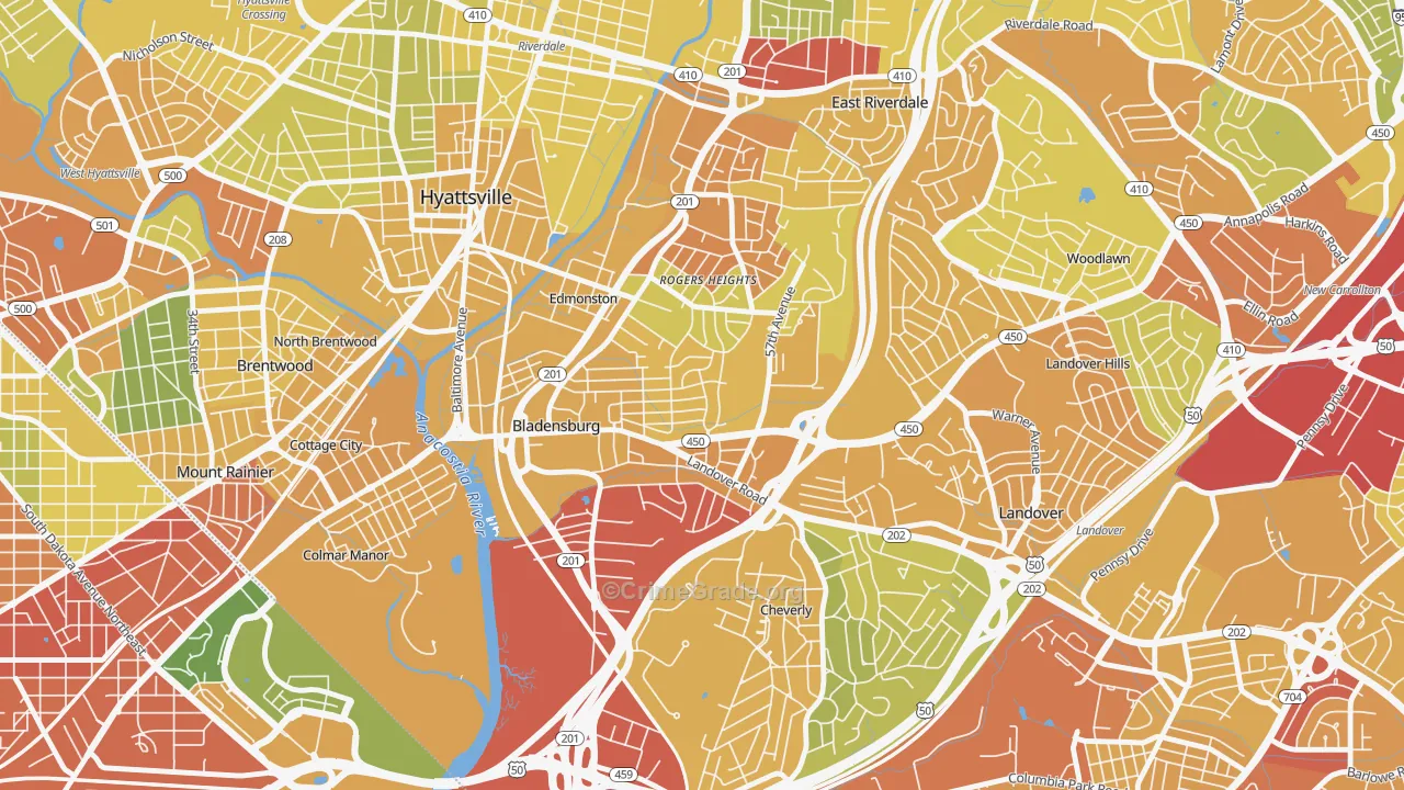 Bladensburg, MD Map of Vehicle Theft Rates