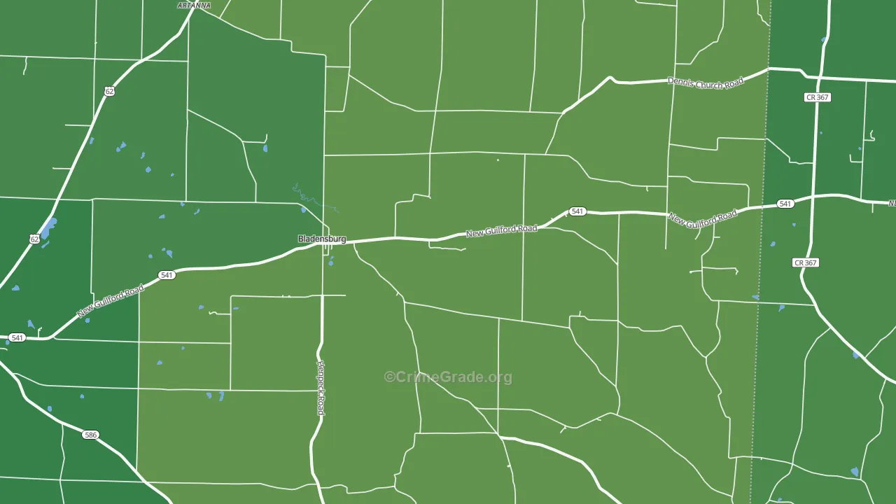 Bladensburg, OH Map of Vehicle Theft Rates