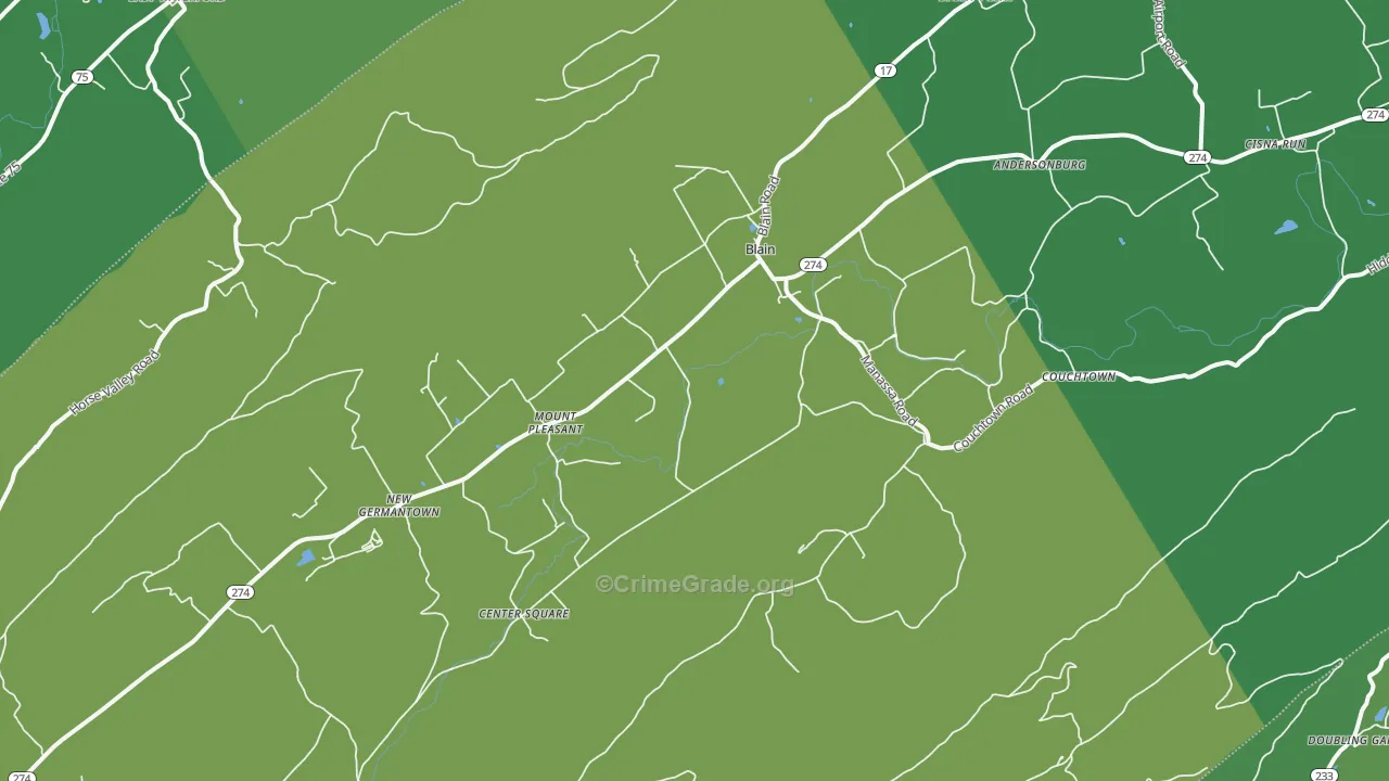 Blain, PA Map of Vehicle Theft Rates