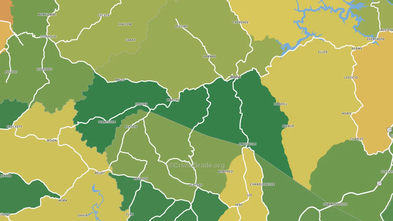 Blaine, KY Map of Vehicle Theft Rates