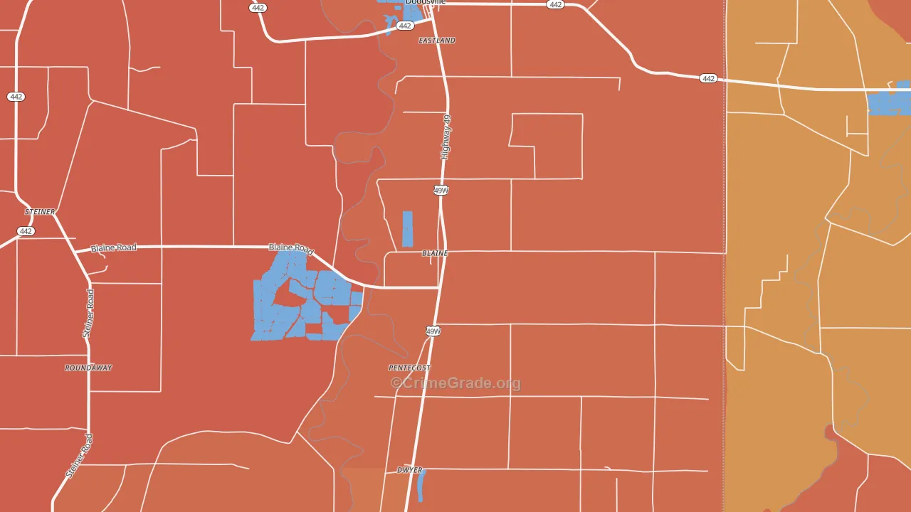 Blaine, MS Map of Vehicle Theft Rates