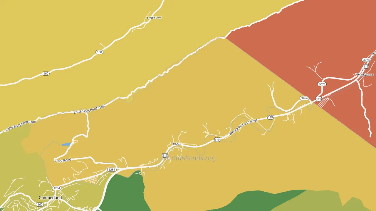 Blair, KY Map of Vehicle Theft Rates