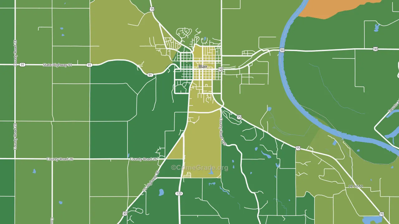 Blair, NE Map of Vehicle Theft Rates